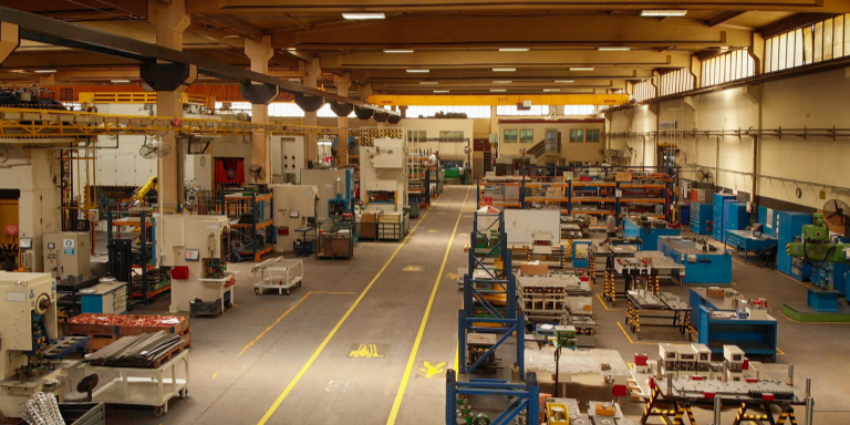 A photo of an equipment manufacturing plant floor.